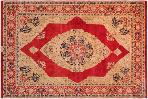 handmade Traditional Kirman Red Tan Hand Knotted RECTANGLE 100% WOOL area rug 9 x 12