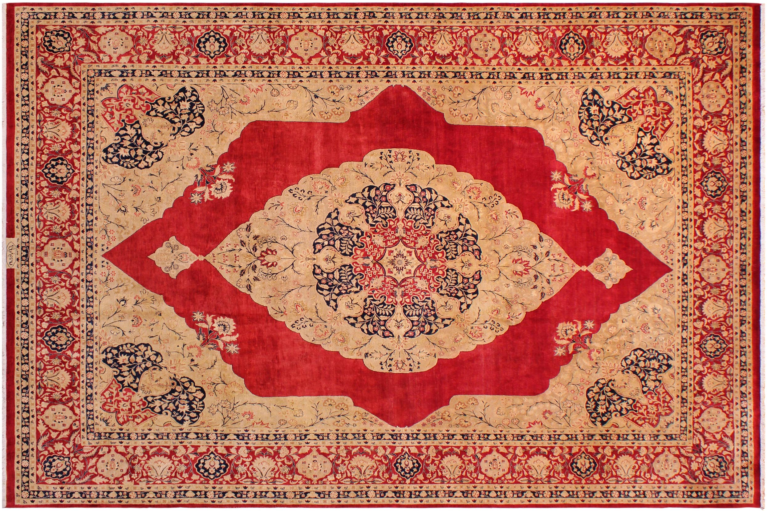 handmade Traditional Kirman Red Tan Hand Knotted RECTANGLE 100% WOOL area rug 9x12