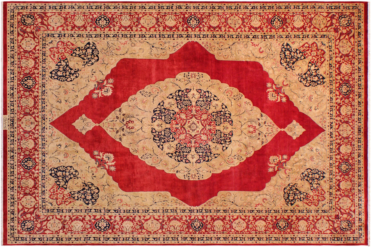 handmade Traditional Kirman Red Tan Hand Knotted RECTANGLE 100% WOOL area rug 9x12