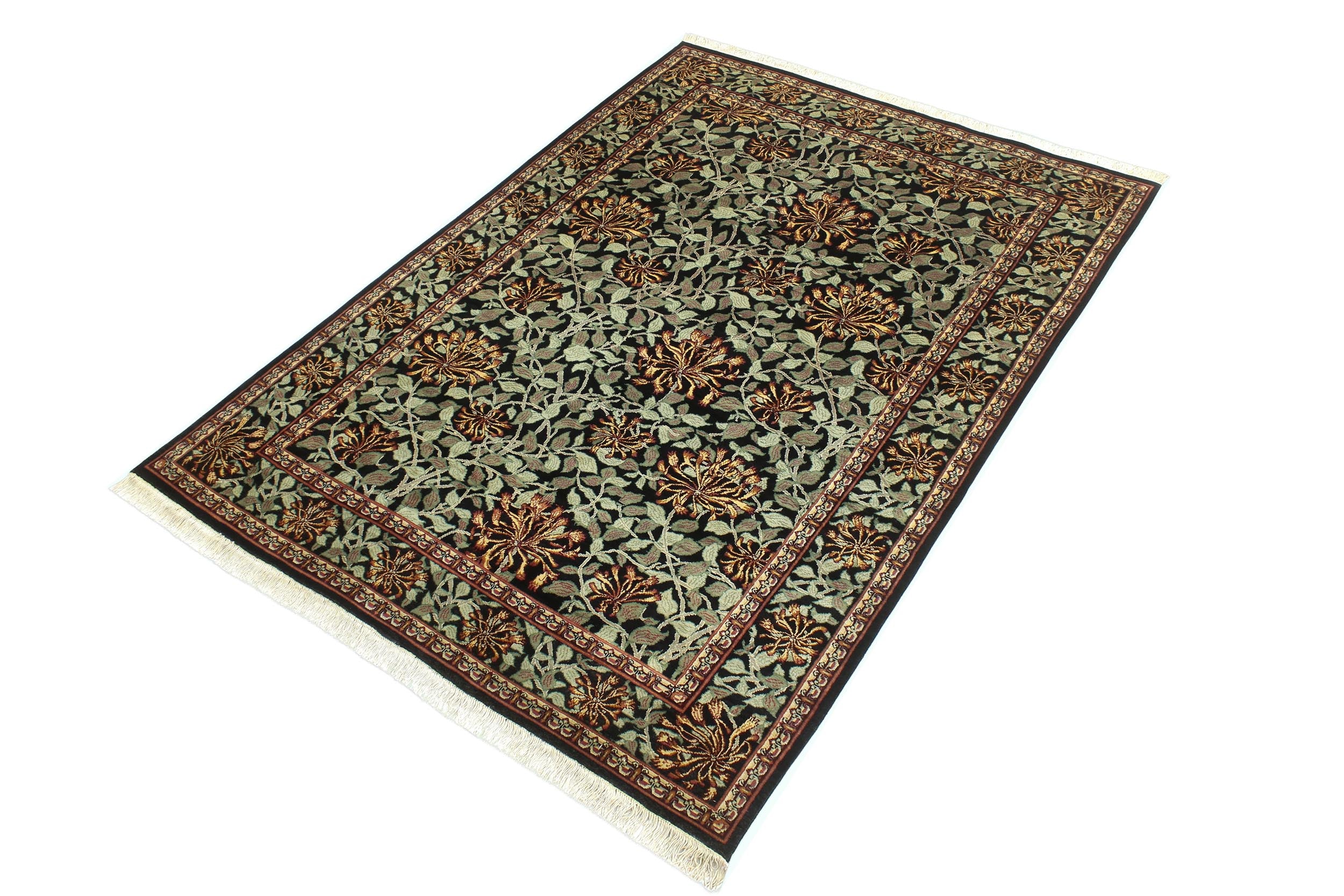 handmade Transitional Honeysuckle Black Green Hand Knotted RECTANGLE 100% WOOL area rug 6' x 9'