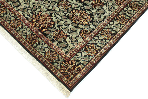 handmade Transitional Honeysuckle Black Green Hand Knotted RECTANGLE 100% WOOL area rug 6' x 9'