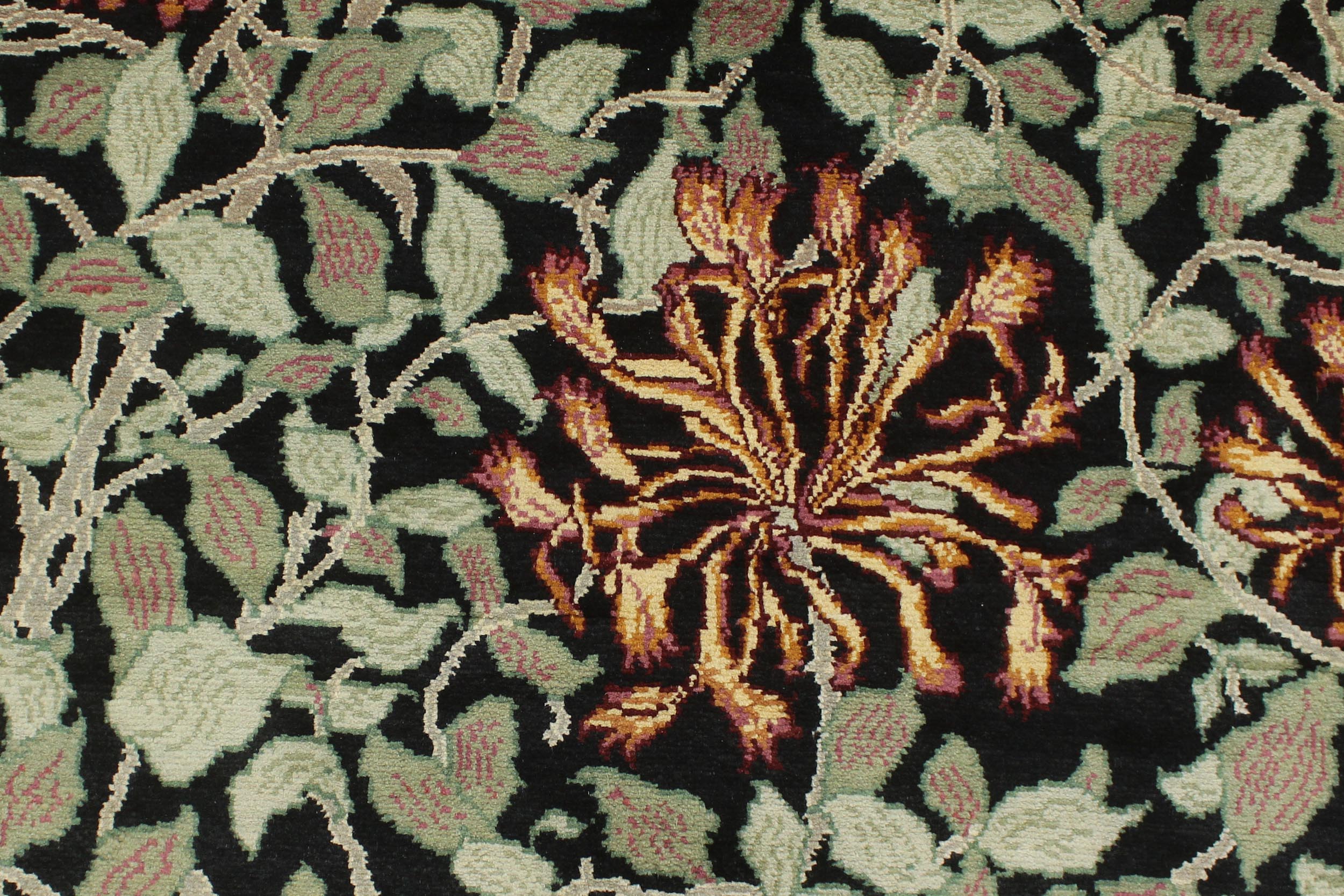 handmade Transitional Honeysuckle Black Green Hand Knotted RECTANGLE 100% WOOL area rug 6' x 9'