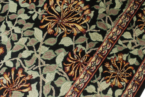 handmade Transitional Honeysuckle Black Green Hand Knotted RECTANGLE 100% WOOL area rug 6' x 9'