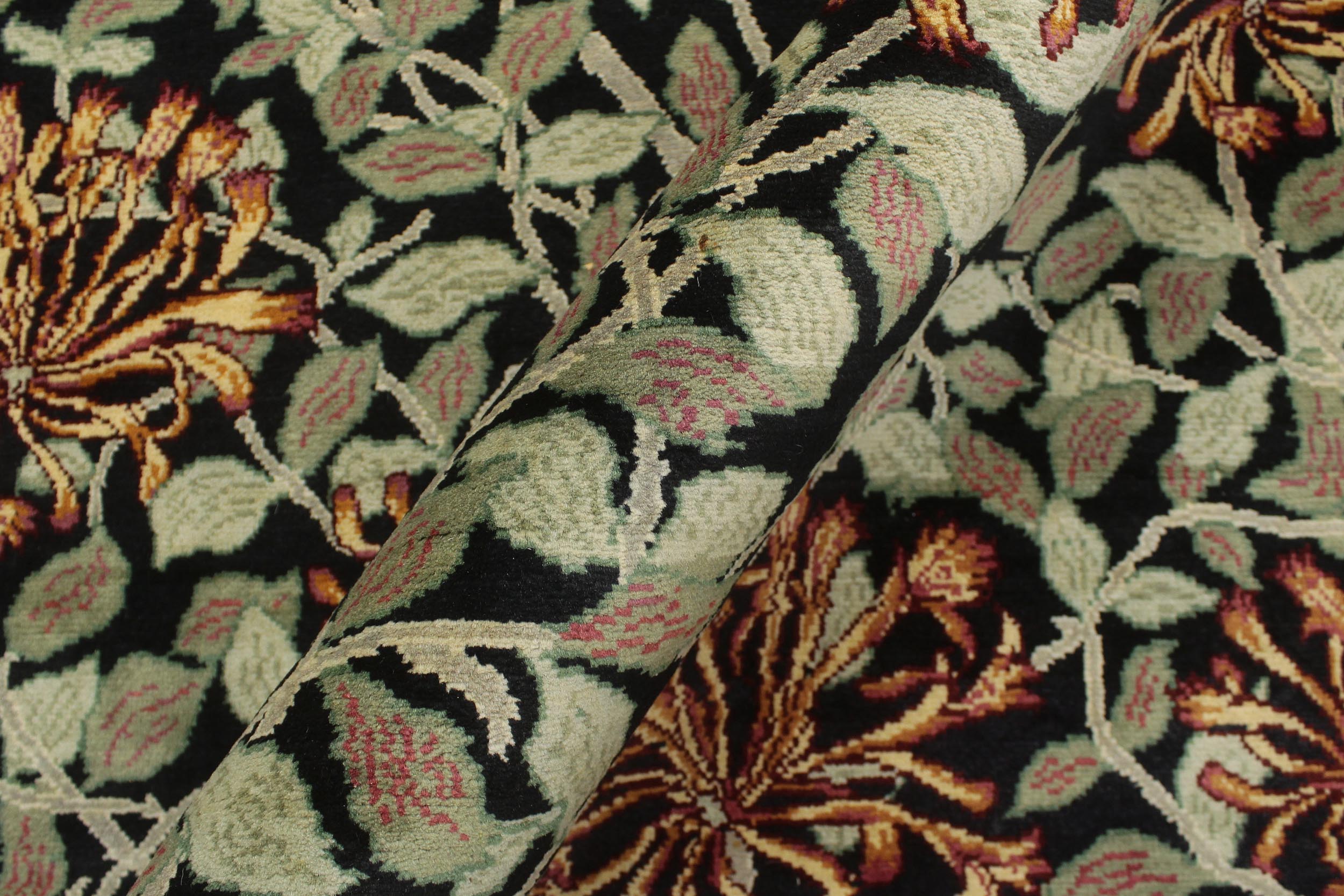 handmade Transitional Honeysuckle Black Green Hand Knotted RECTANGLE 100% WOOL area rug 6' x 9'