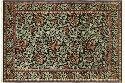 handmade Transitional Honeysuckle Black Green Hand Knotted RECTANGLE 100% WOOL area rug 6' x 9'