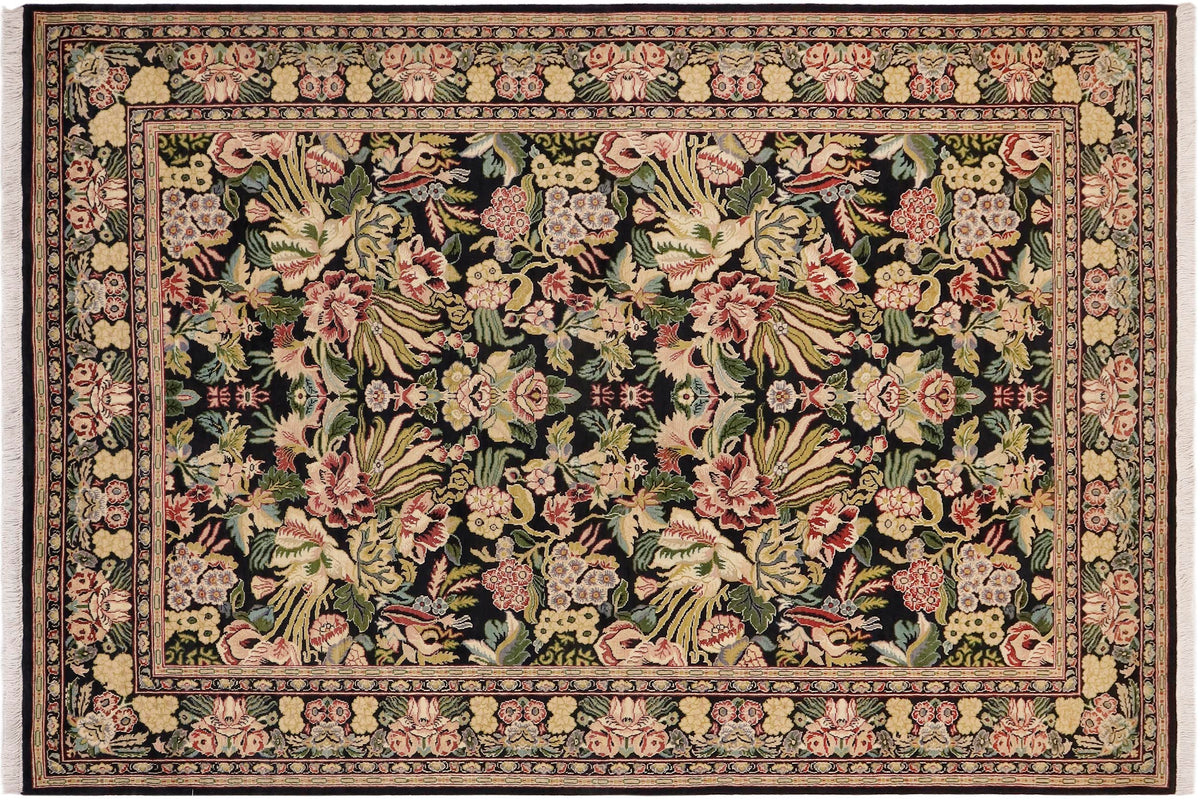 handmade Transitional Basarabian Black Beige Hand Knotted RECTANGLE 100% WOOL area rug 6x9