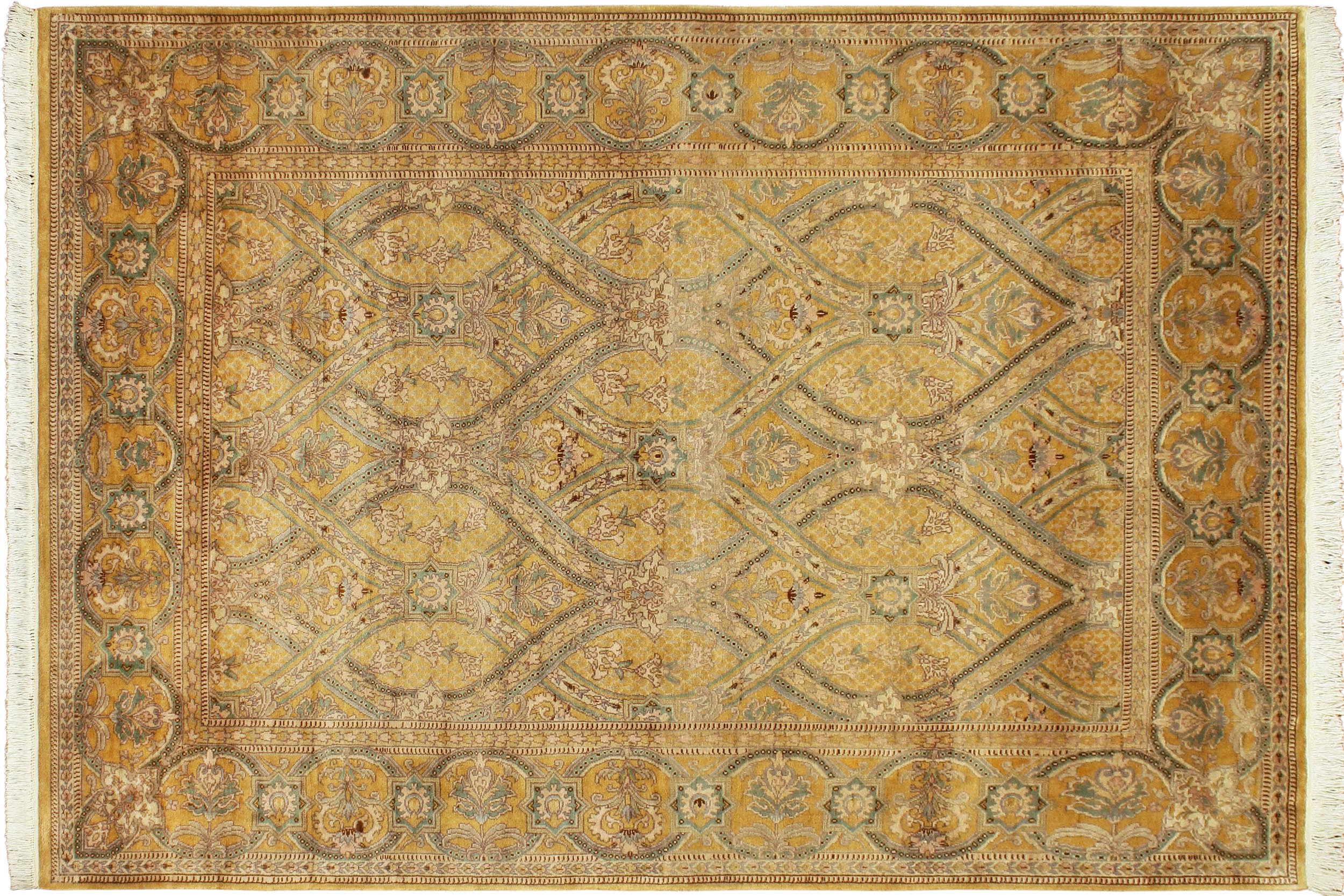 handmade Transitional Tabriz Gold Green Hand Knotted RECTANGLE 100% WOOL area rug 6x9