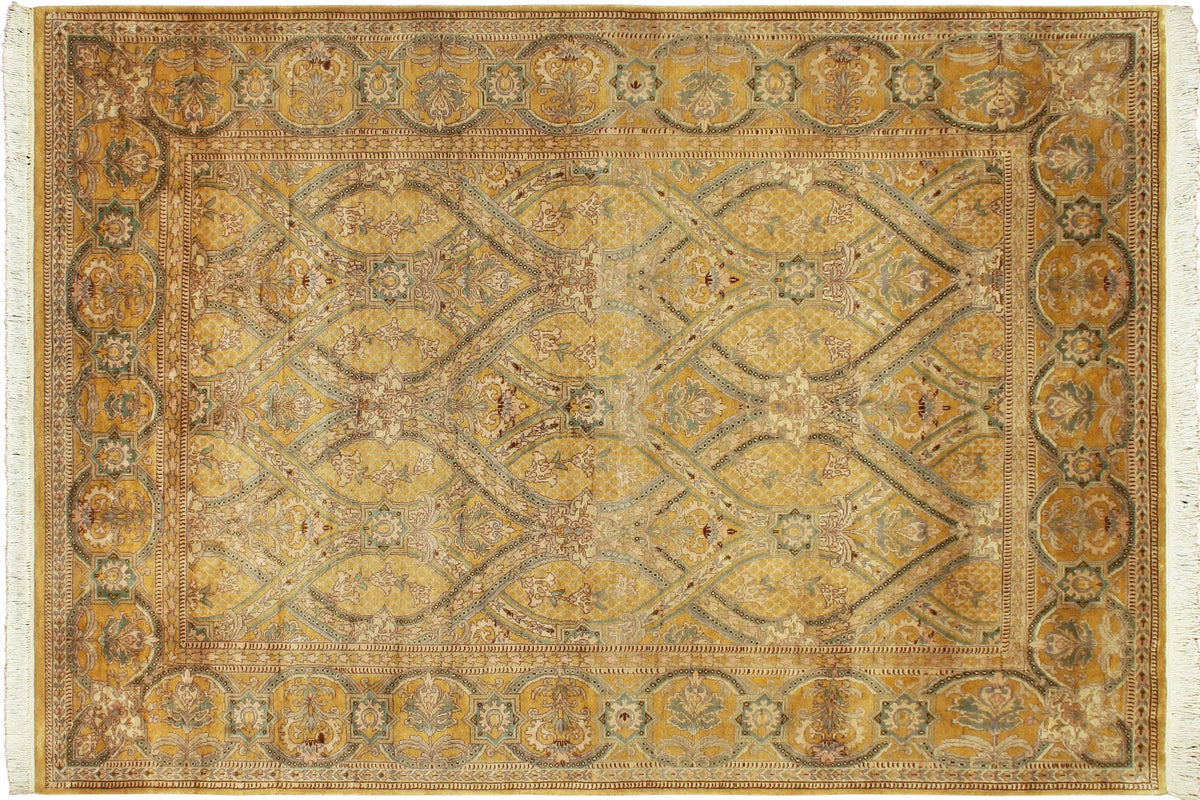 handmade Transitional Tabriz Gold Green Hand Knotted RECTANGLE 100% WOOL area rug 6x9
