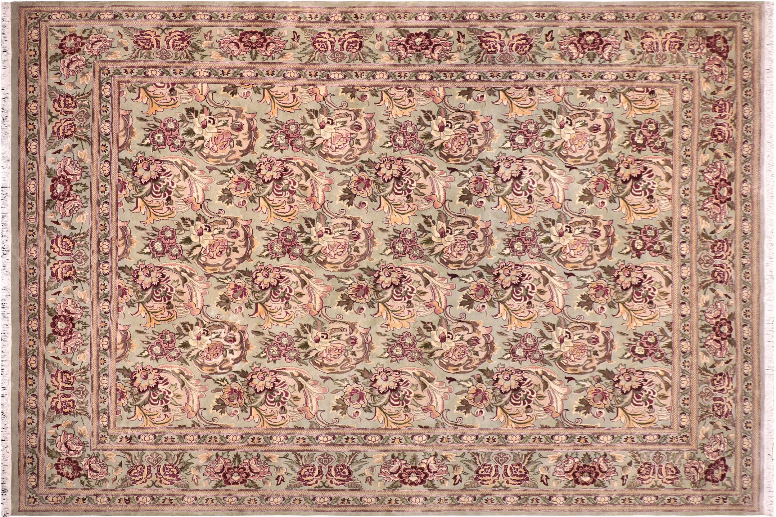 handmade Traditional Basarabian Green Gold Hand Knotted RECTANGLE 100% WOOL area rug 9' x 12'