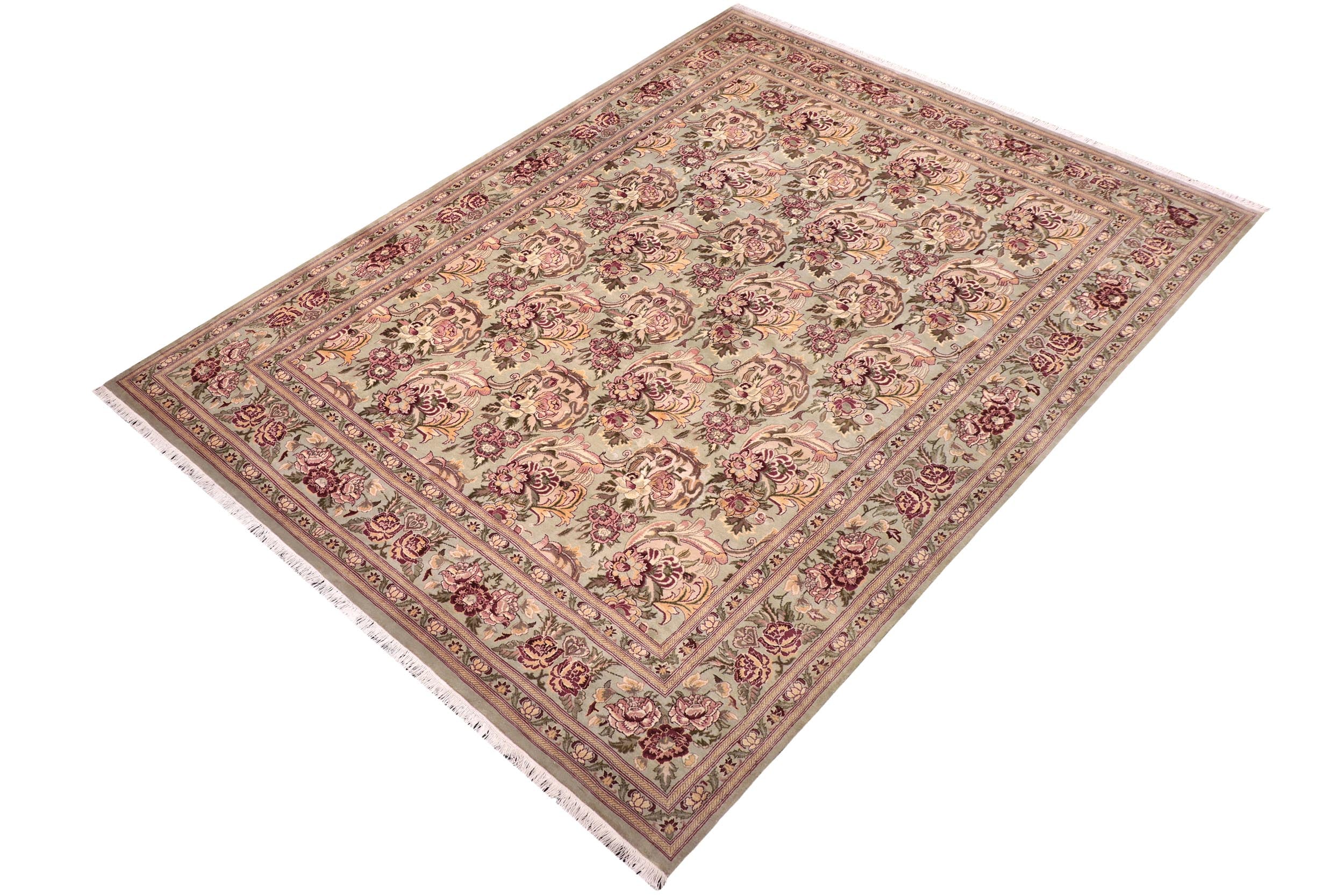 handmade Traditional Basarabian Green Gold Hand Knotted RECTANGLE 100% WOOL area rug 9' x 12'