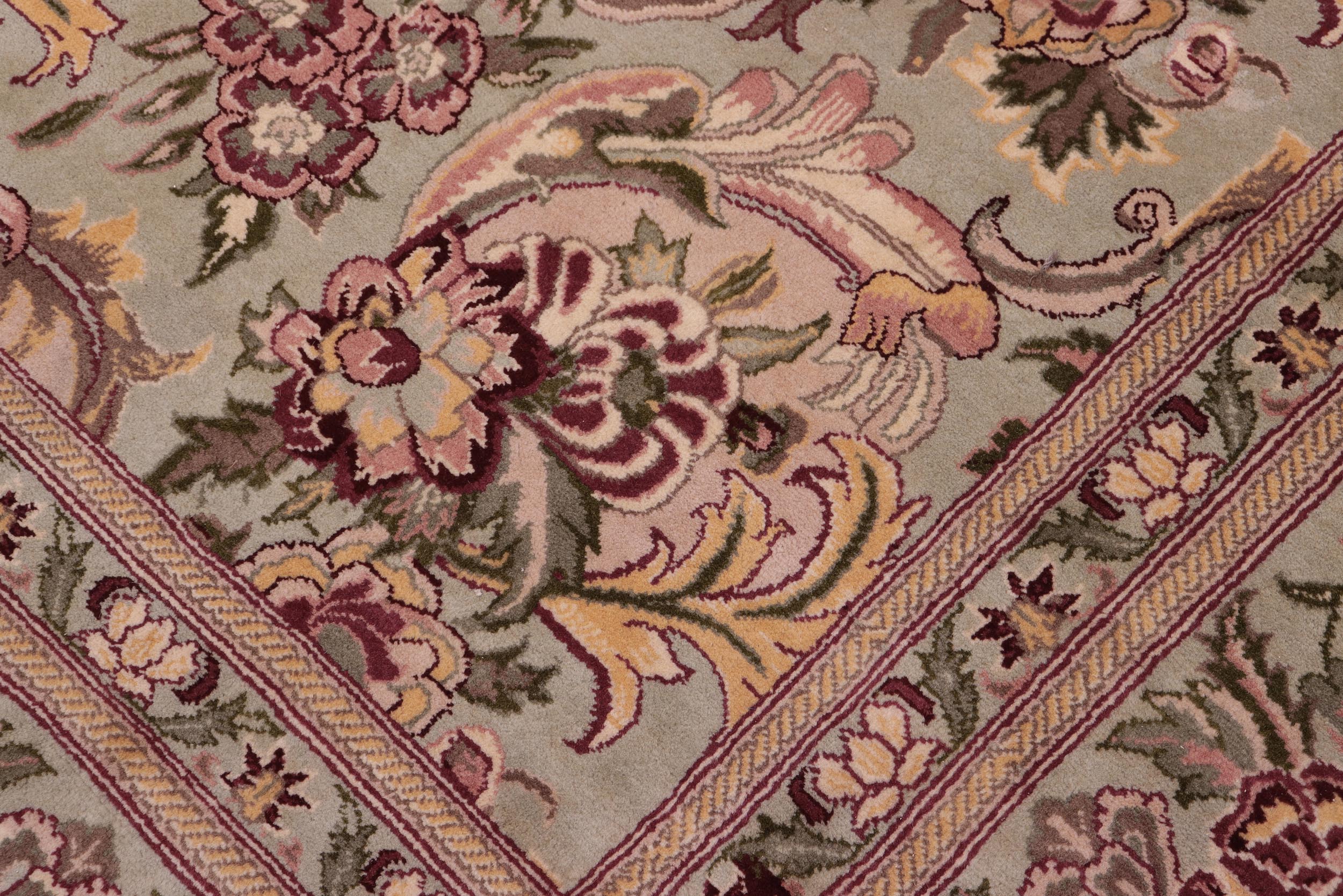 handmade Traditional Basarabian Green Gold Hand Knotted RECTANGLE 100% WOOL area rug 9' x 12'