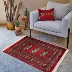 handmade Geometric Bokhara Red Beige Hand Knotted RECTANGLE 100% WOOL area rug 2X3