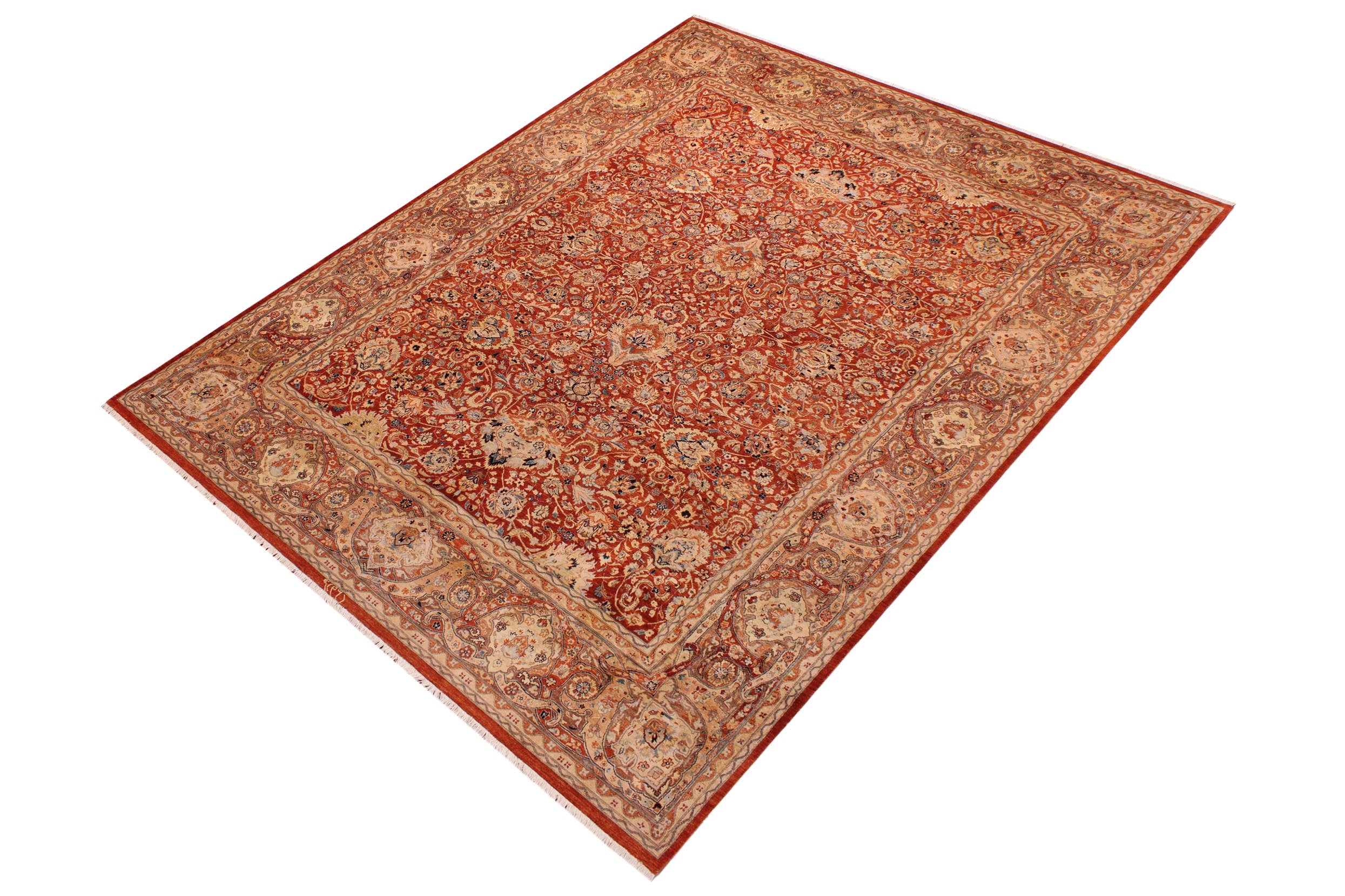 handmade Transitional Agra Rust Multi Hand Knotted RECTANGLE 100% WOOL area rug 9x12