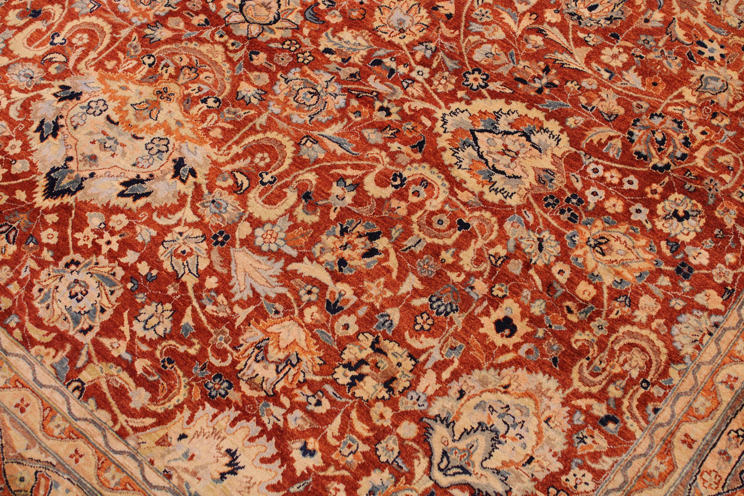 handmade Transitional Agra Rust Multi Hand Knotted RECTANGLE 100% WOOL area rug 9x12