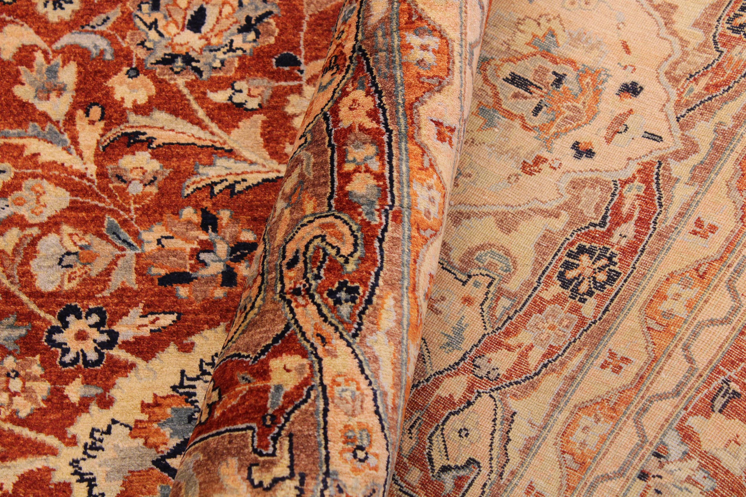handmade Transitional Agra Rust Multi Hand Knotted RECTANGLE 100% WOOL area rug 9x12