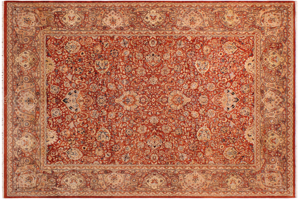 handmade Transitional Agra Rust Multi Hand Knotted RECTANGLE 100% WOOL area rug 9x12