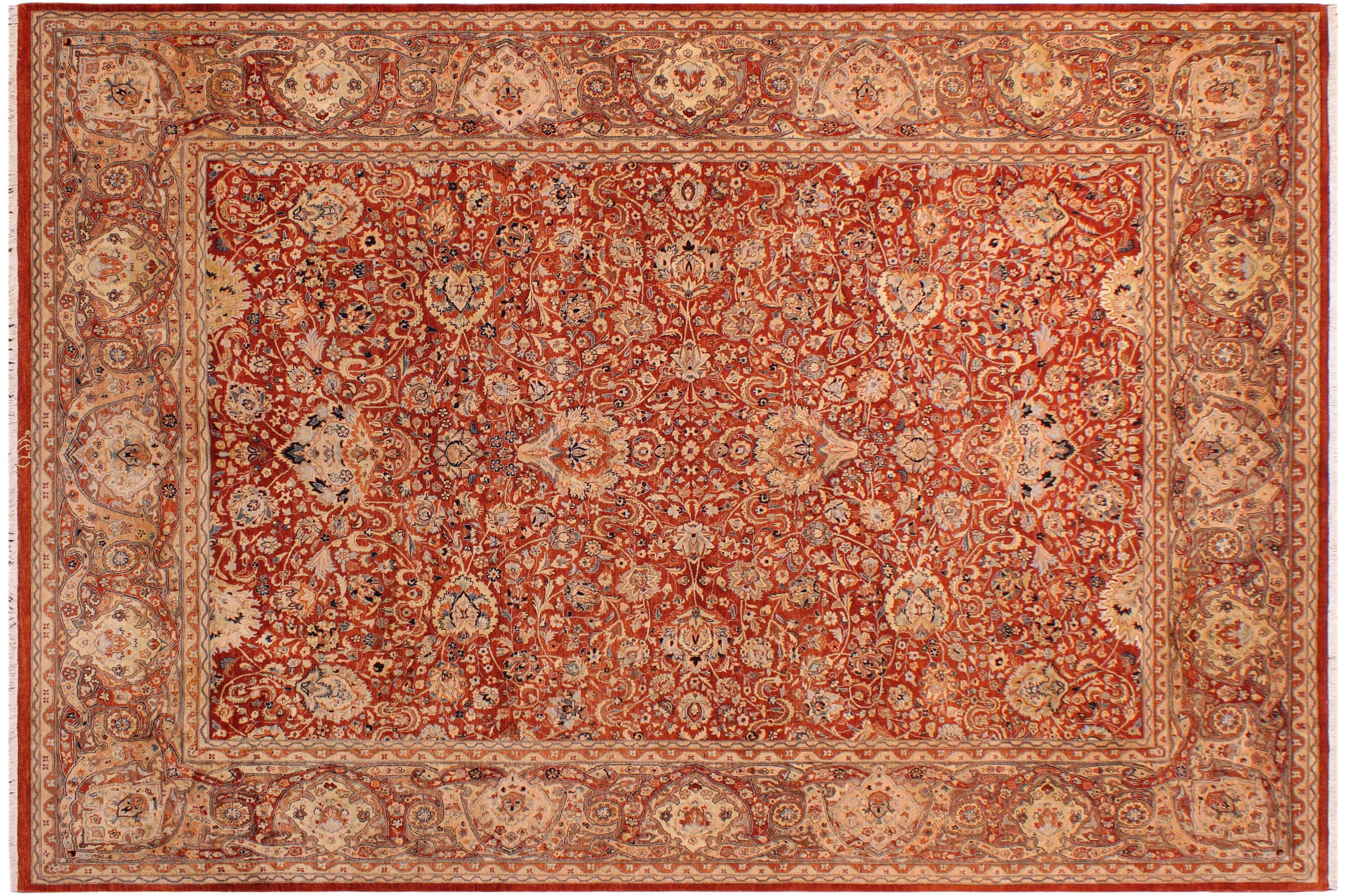 handmade Transitional Agra Rust Multi Hand Knotted RECTANGLE 100% WOOL area rug 9 x 12