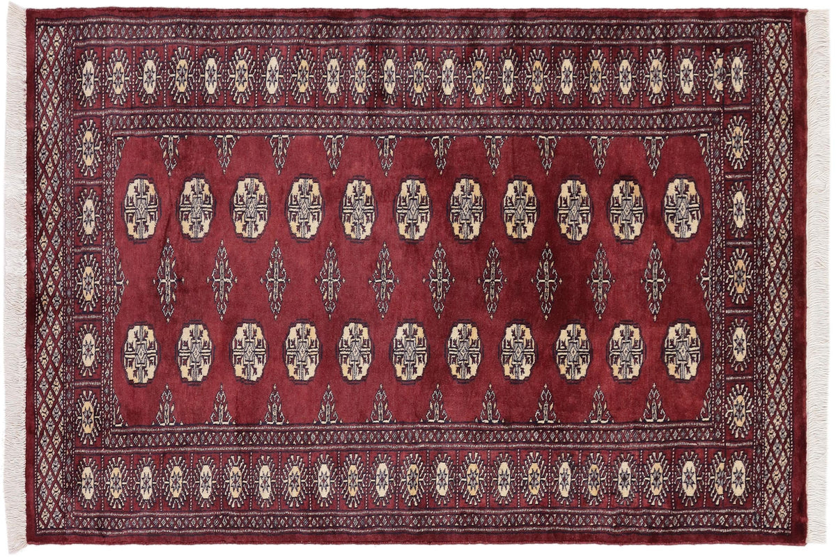 handmade Geometric Bokhara Maroon Gray Hand Knotted RECTANGLE 100% WOOL area rug 3X5