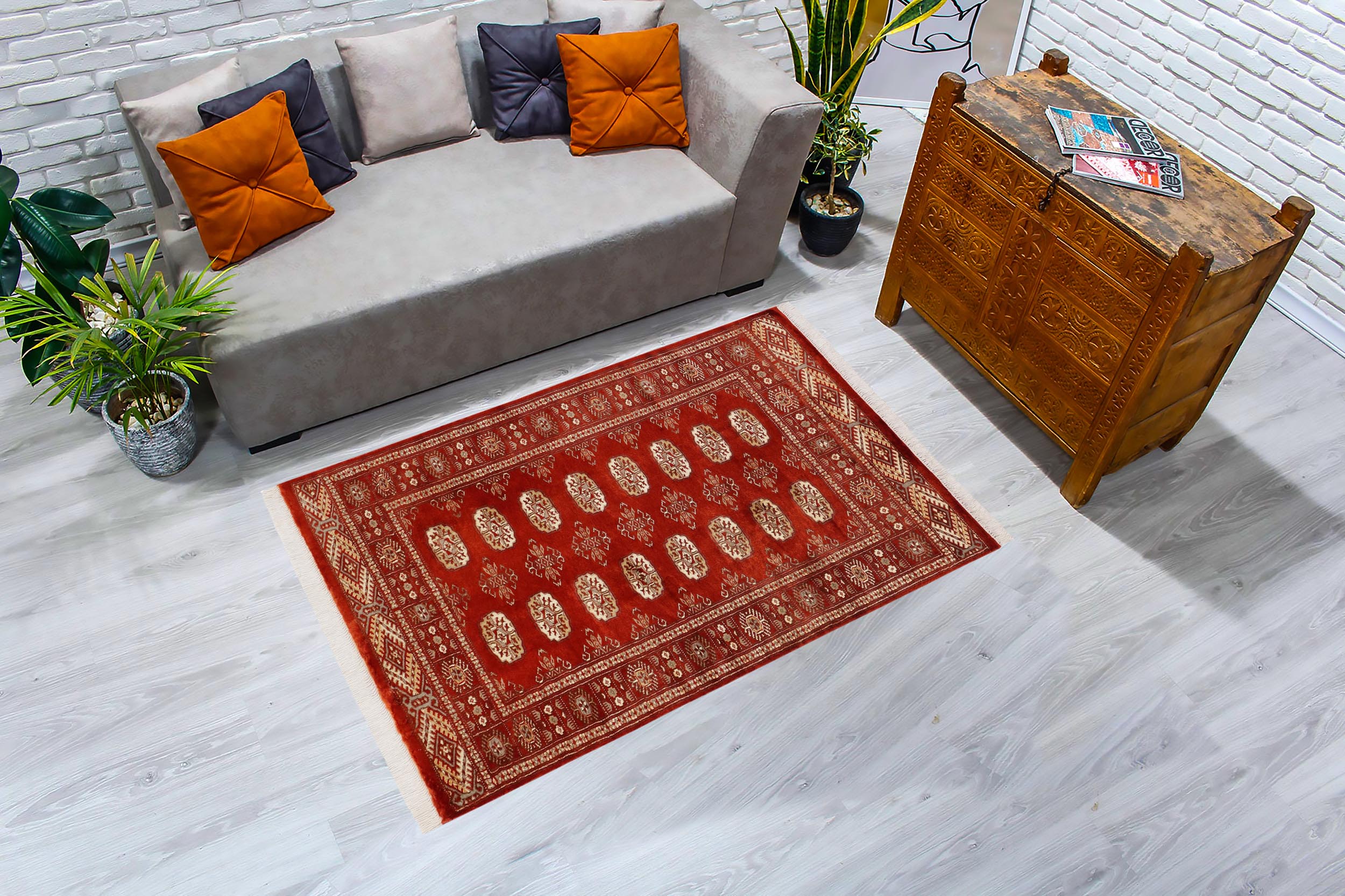 handmade Geometric Bokhara Rust Gray Hand Knotted RECTANGLE 100% WOOL area rug 3X5