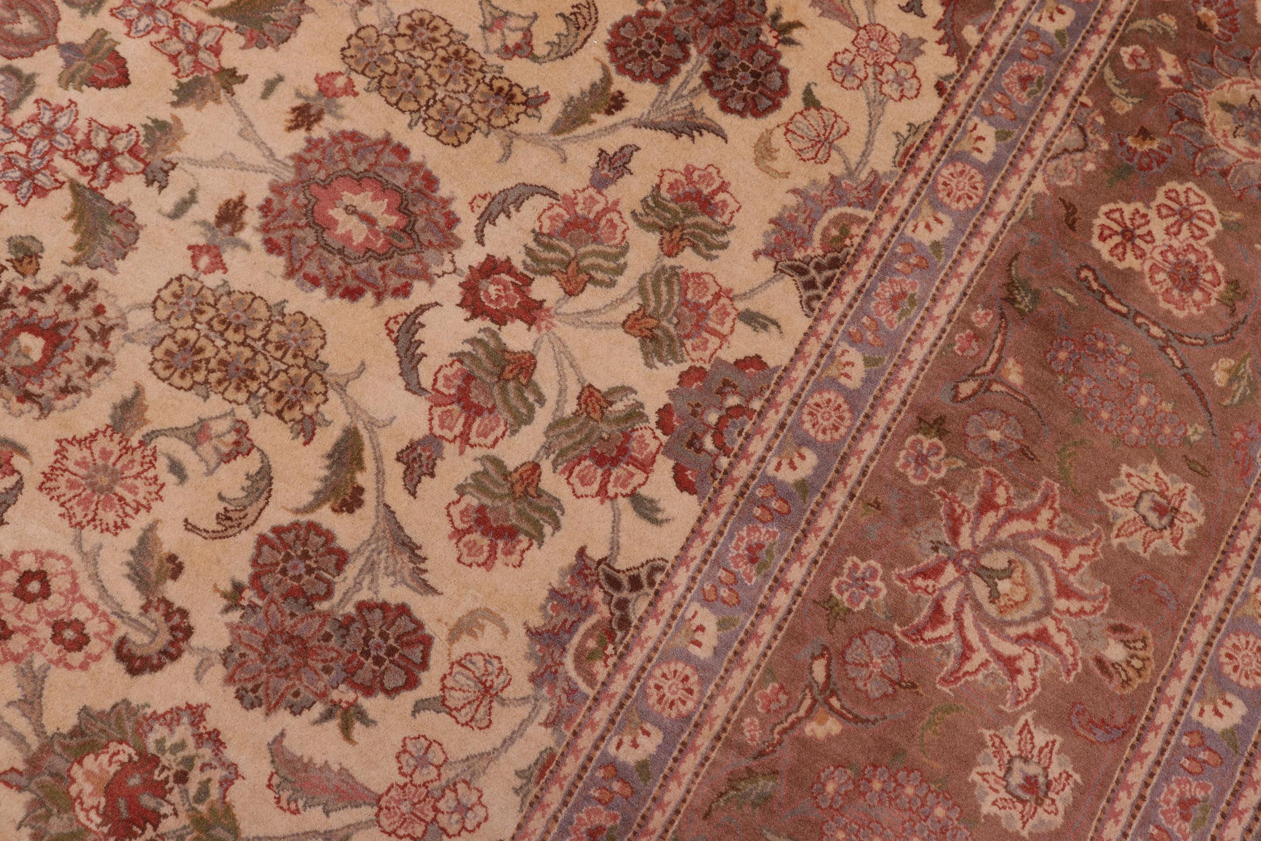 handmade Traditional Kashan Ivory Brown Hand Knotted RECTANGLE 100% WOOL area rug 9x12