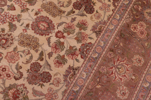 handmade Traditional Kashan Ivory Brown Hand Knotted RECTANGLE 100% WOOL area rug 9x12