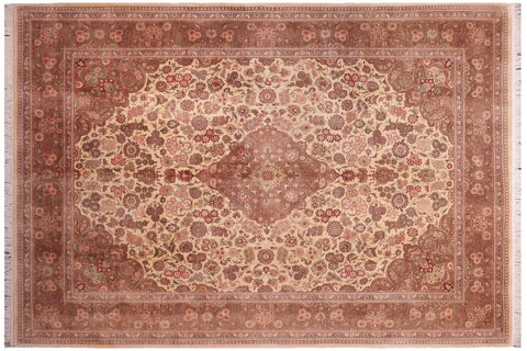 handmade Traditional Kashan Ivory Brown Hand Knotted RECTANGLE 100% WOOL area rug 9x12