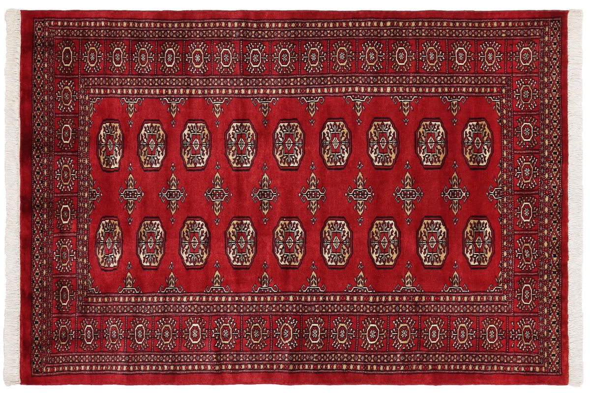 handmade Geometric Bokhara Red Beige Hand Knotted RECTANGLE 100% WOOL area rug 4X6