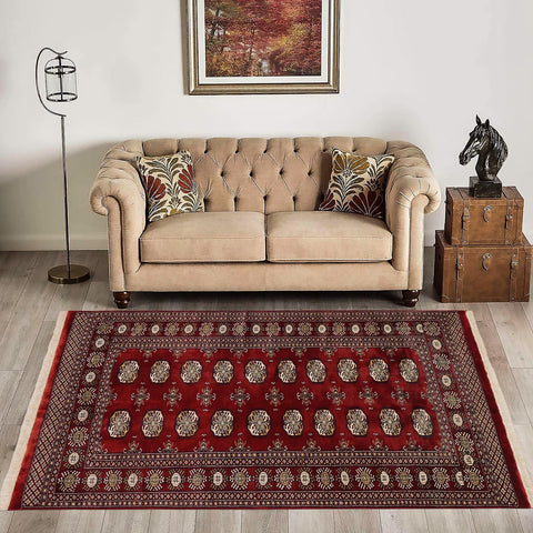 handmade Geometric Bokhara Red Gray Hand Knotted RECTANGLE 100% WOOL area rug 4X6