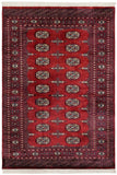 Southwestern Bokhara Mercedes Red/Blue Wool Rug - 4'1'' x 6'1''