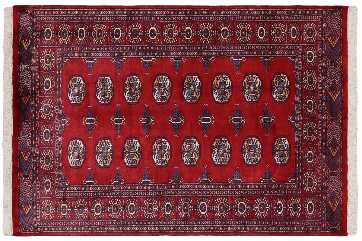 handmade Geometric Bokhara Red Blue Hand Knotted RECTANGLE 100% WOOL area rug 4X6