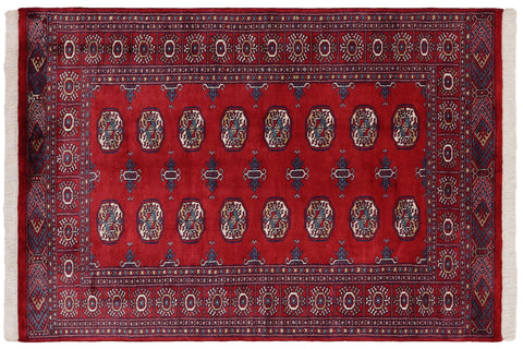 handmade Geometric Bokhara Red Blue Hand Knotted RECTANGLE 100% WOOL area rug 4X6