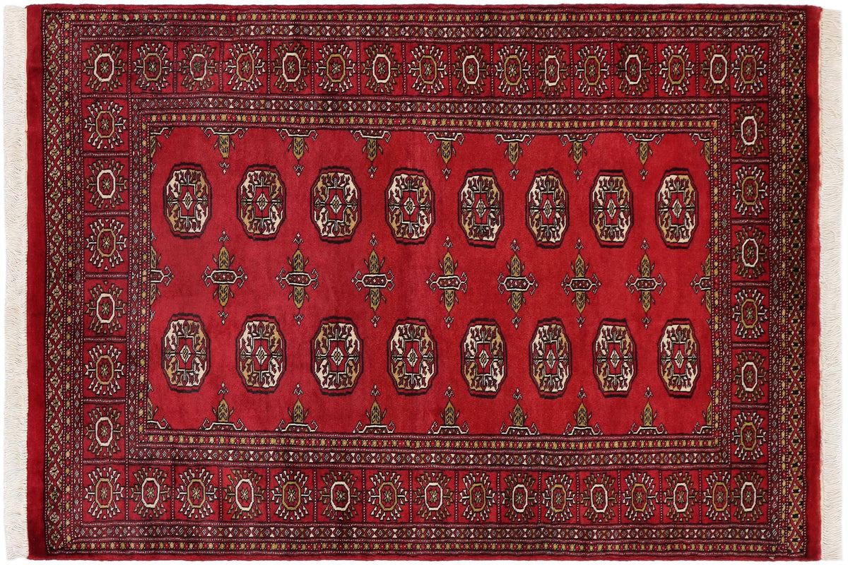 handmade Geometric Bokhara Red Beige Hand Knotted RECTANGLE 100% WOOL area rug 4X6