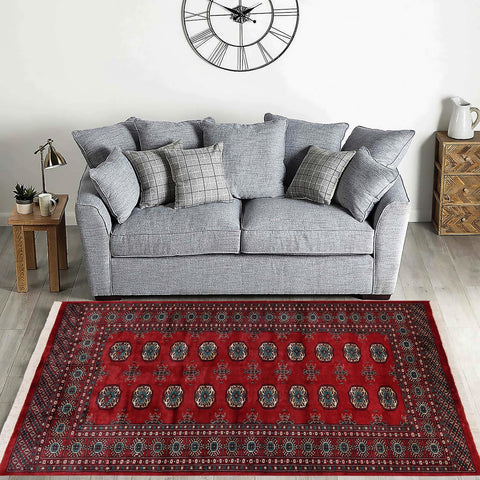 handmade Geometric Bokhara Red Green Hand Knotted RECTANGLE 100% WOOL area rug 4X6