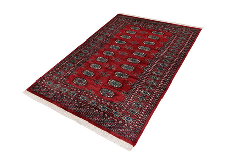 handmade Geometric Bokhara Red Green Hand Knotted RECTANGLE 100% WOOL area rug 4X6