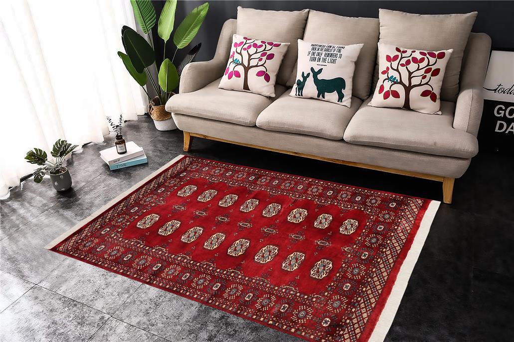 handmade Geometric Bokhara Red Blue Hand Knotted RECTANGLE 100% WOOL area rug 4X6