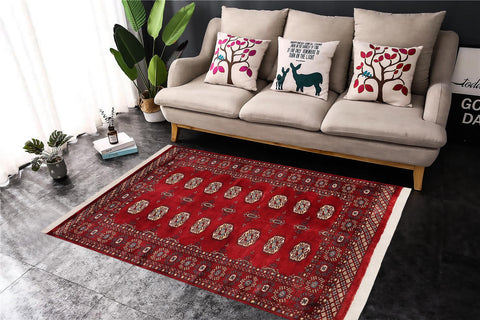 handmade Geometric Bokhara Red Blue Hand Knotted RECTANGLE 100% WOOL area rug 4X6