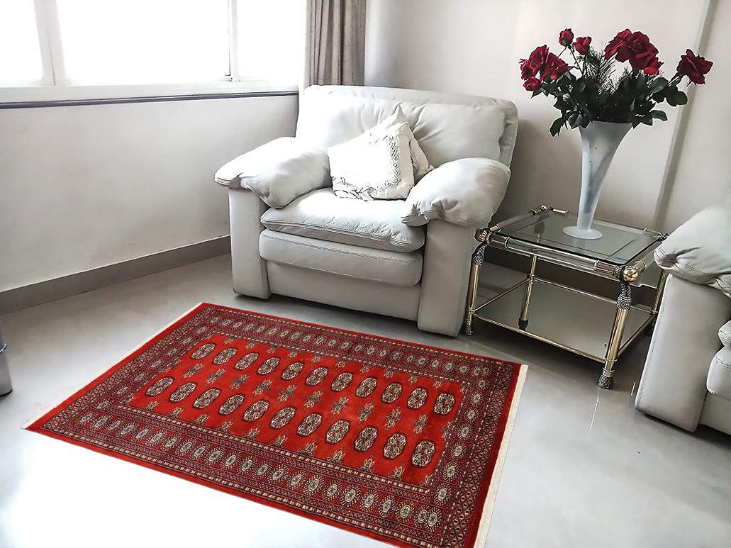 handmade Geometric Bokhara Rust Beige Hand Knotted RECTANGLE 100% WOOL area rug 4X6