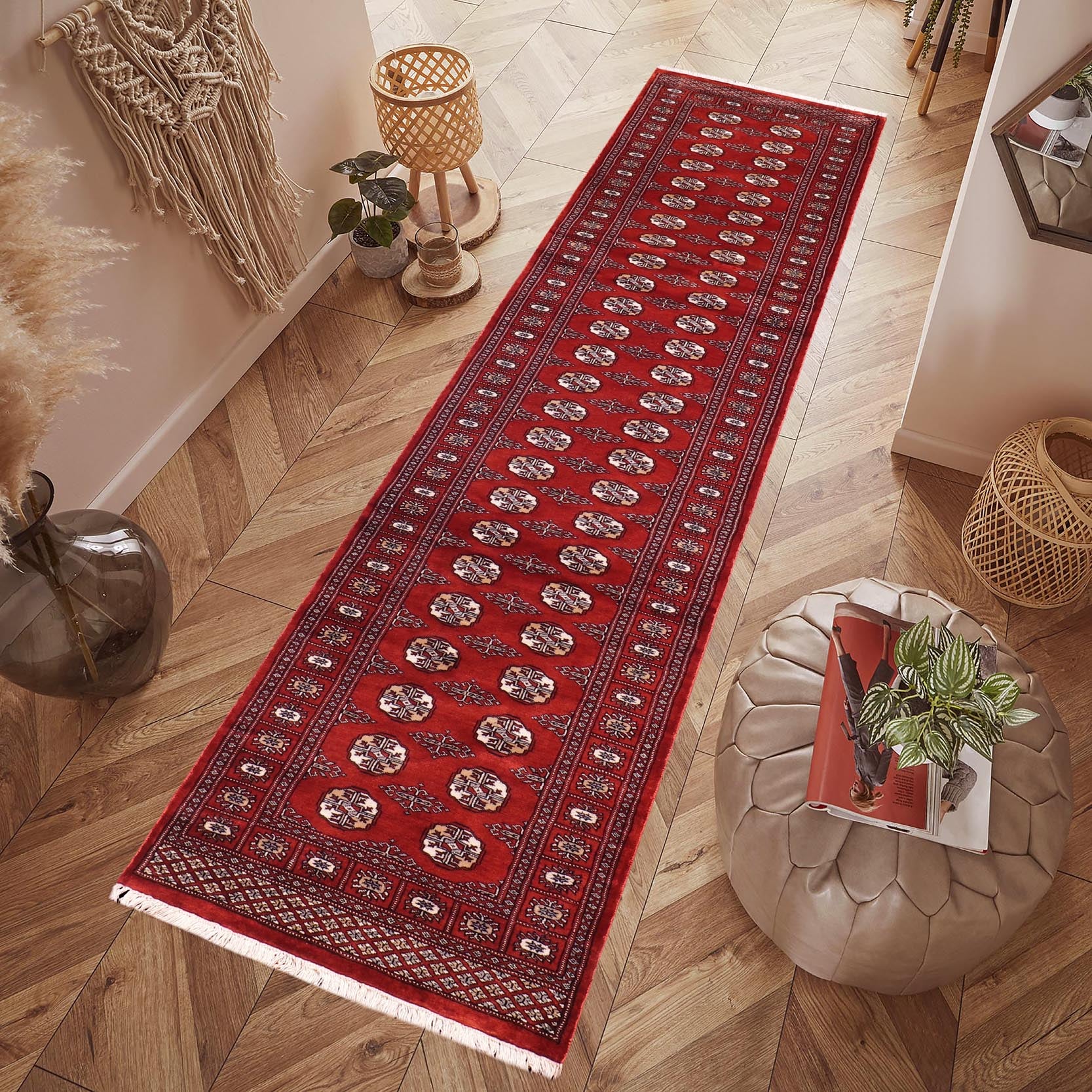 handmade Geometric Bokhara Rust Beige Hand Knotted RECTANGLE 100% WOOL area rug 3X12