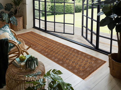 handmade Geometric Bokhara Brown Beige Hand Knotted RECTANGLE 100% WOOL area rug 3X9