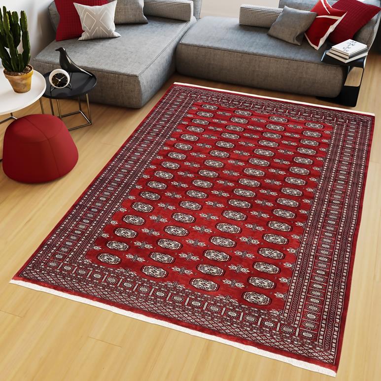 handmade Geometric Bokhara Red Gray Hand Knotted RECTANGLE 100% WOOL area rug 6X9