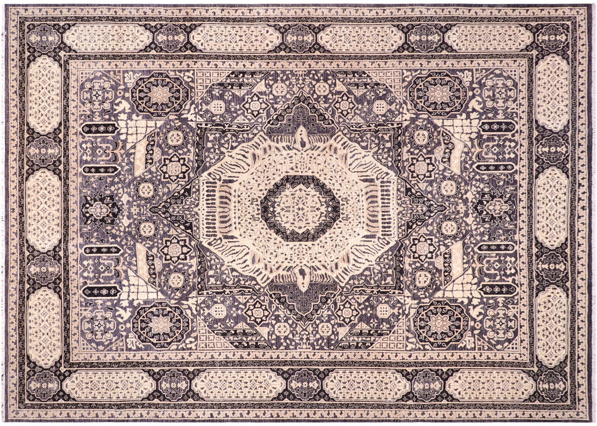 handmade Geometric Mamluk Gray Black Hand Knotted RECTANGLE 100% WOOL area rug 12 x 15