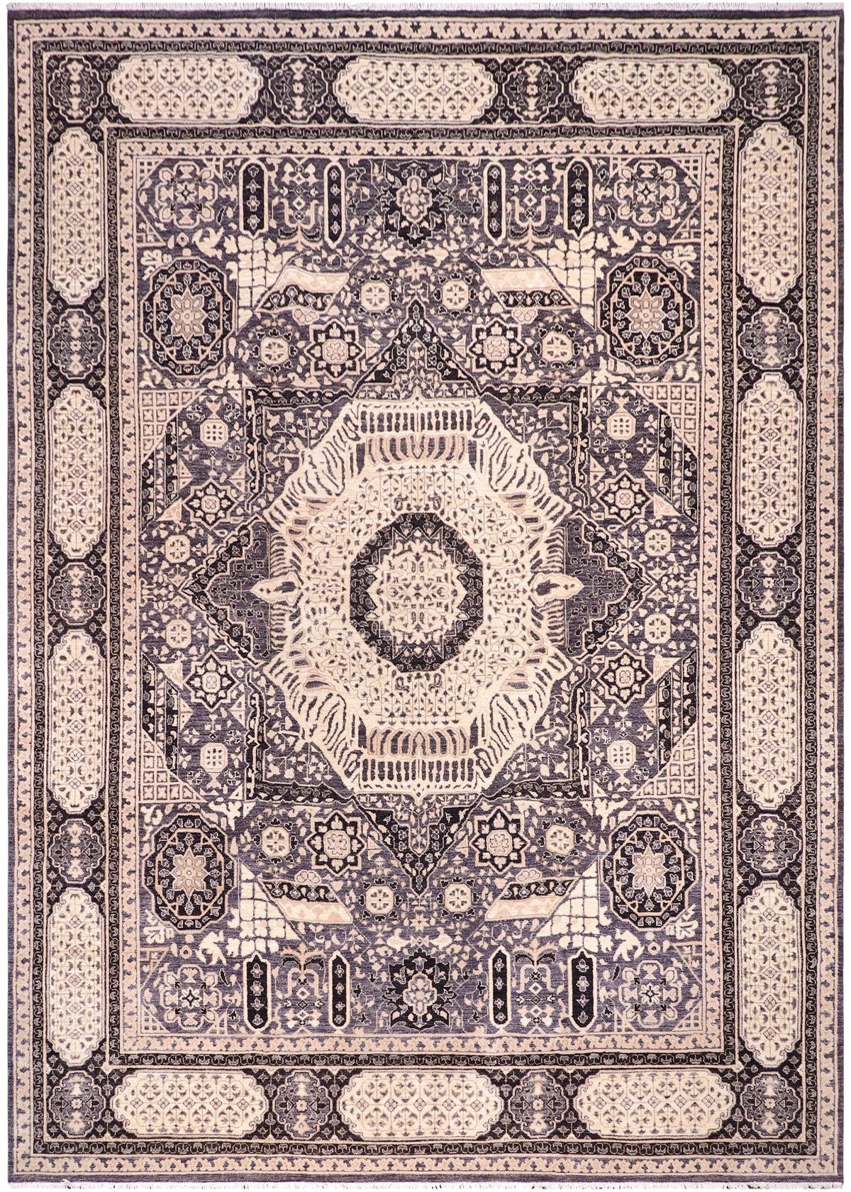 handmade Geometric Mamluk Gray Black Hand Knotted RECTANGLE 100% WOOL area rug 12 x 15