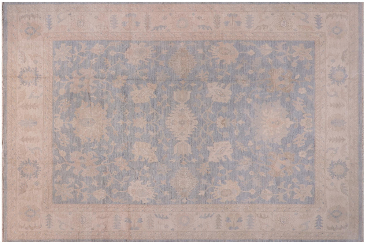 handmade Traditional Oushak Blue Beige Hand Knotted RECTANGLE 100% WOOL area rug 12' x 15'