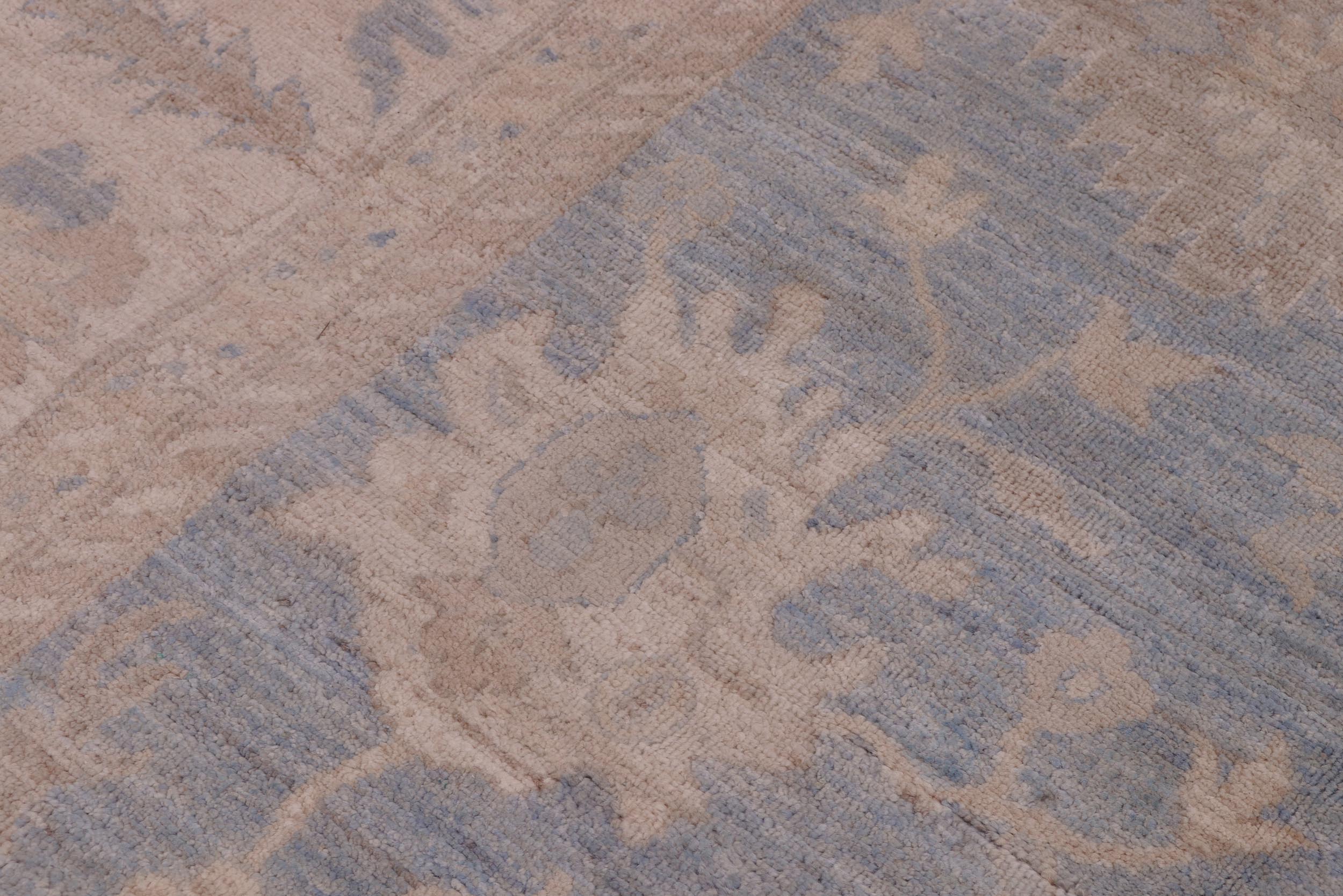 handmade Traditional Oushak Blue Beige Hand Knotted RECTANGLE 100% WOOL area rug 12' x 15'