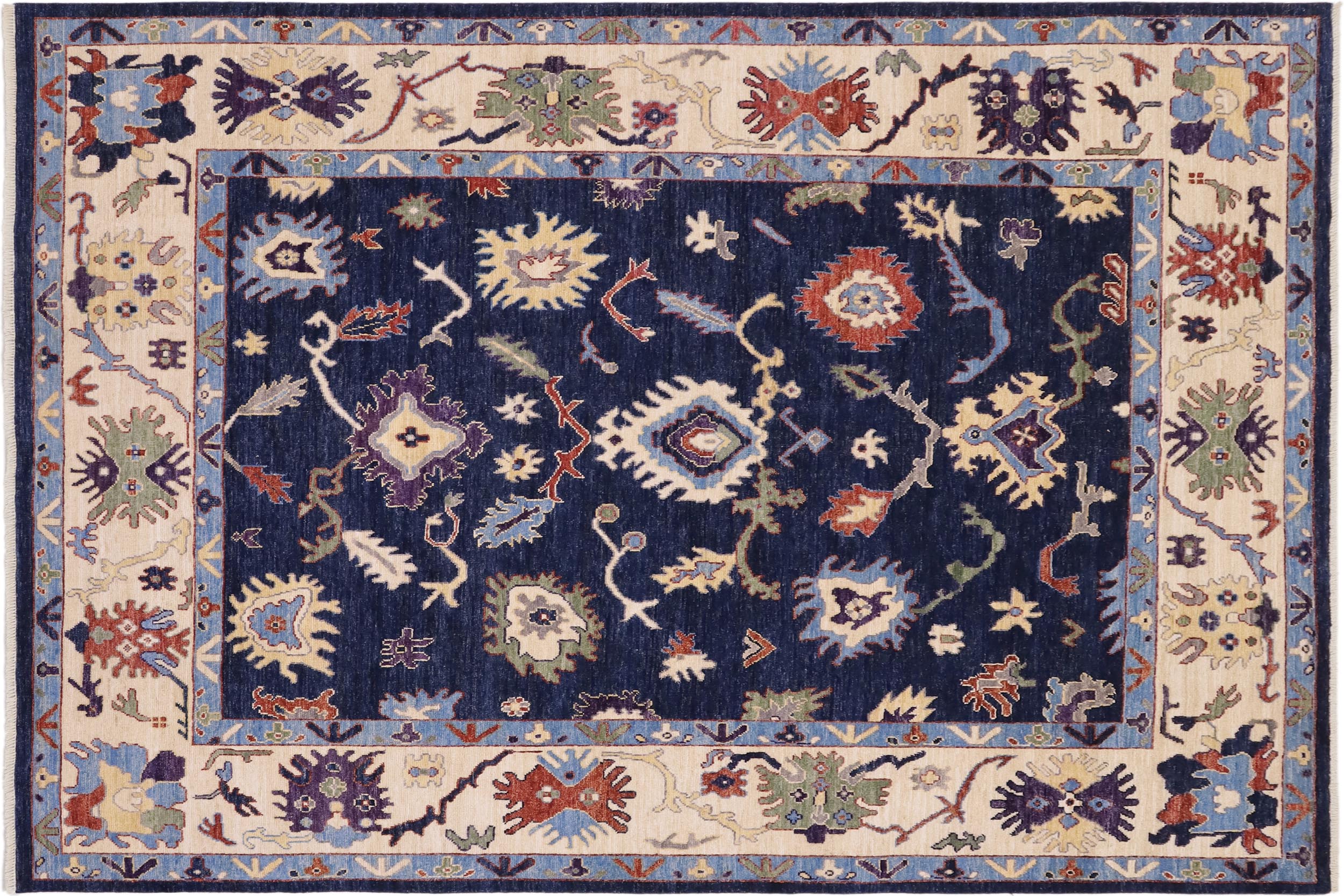 handmade Traditional Oushak Blue Ivory Hand Knotted RECTANGLE 100% WOOL area rug 8' x 10'