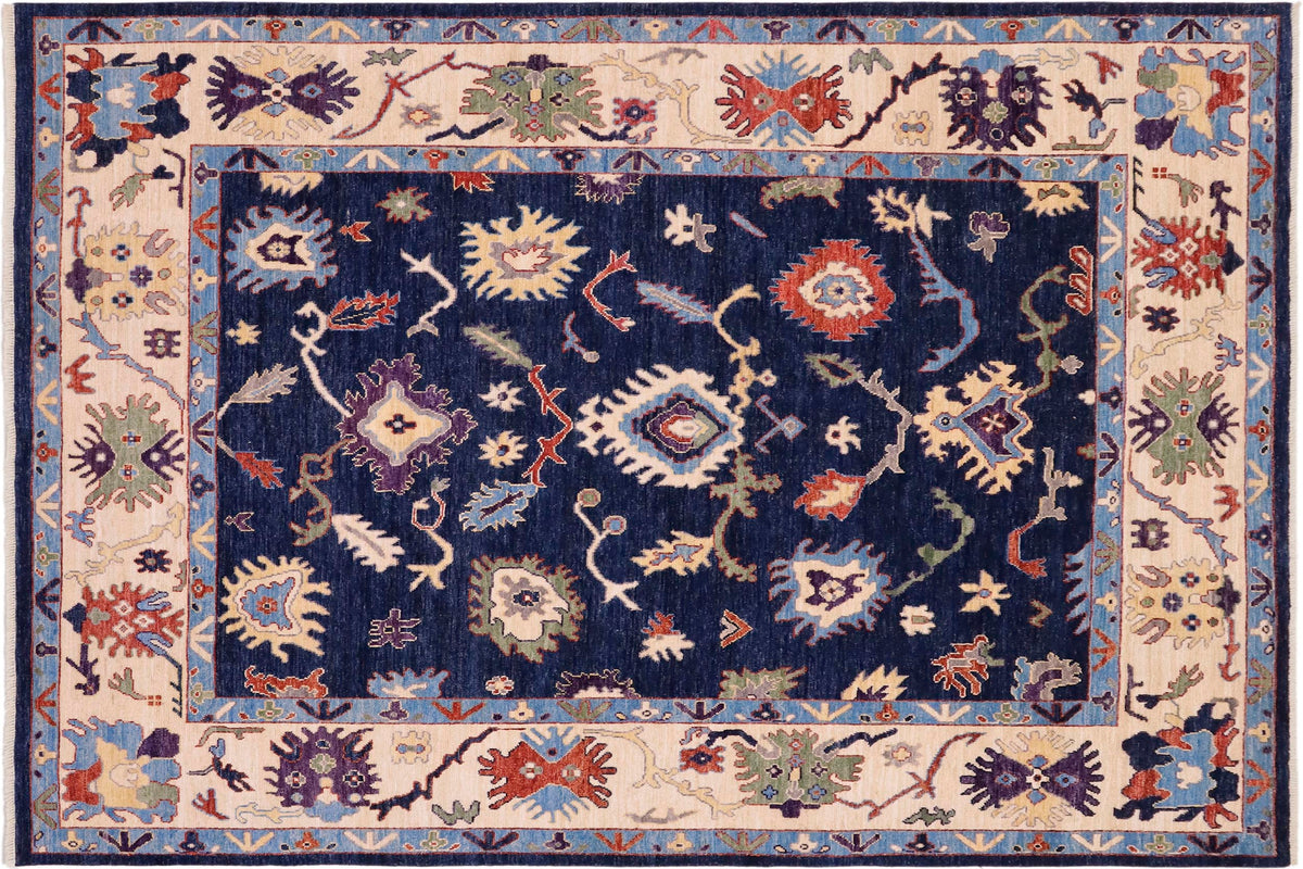 handmade Traditional Oushak Blue Ivory Hand Knotted RECTANGLE 100% WOOL area rug 8' x 10'