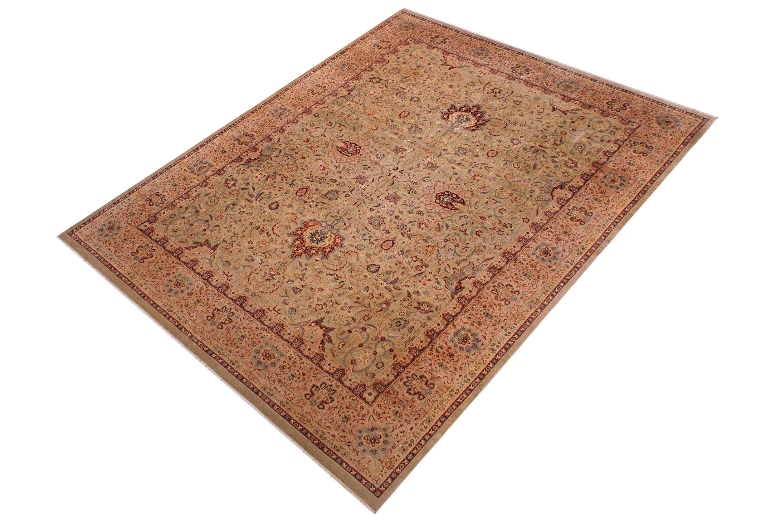 handmade Transitional Kashan Taupe Brown Hand Knotted RECTANGLE 100% WOOL area rug 9 x 12