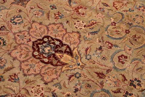 handmade Transitional Kashan Taupe Brown Hand Knotted RECTANGLE 100% WOOL area rug 9 x 12