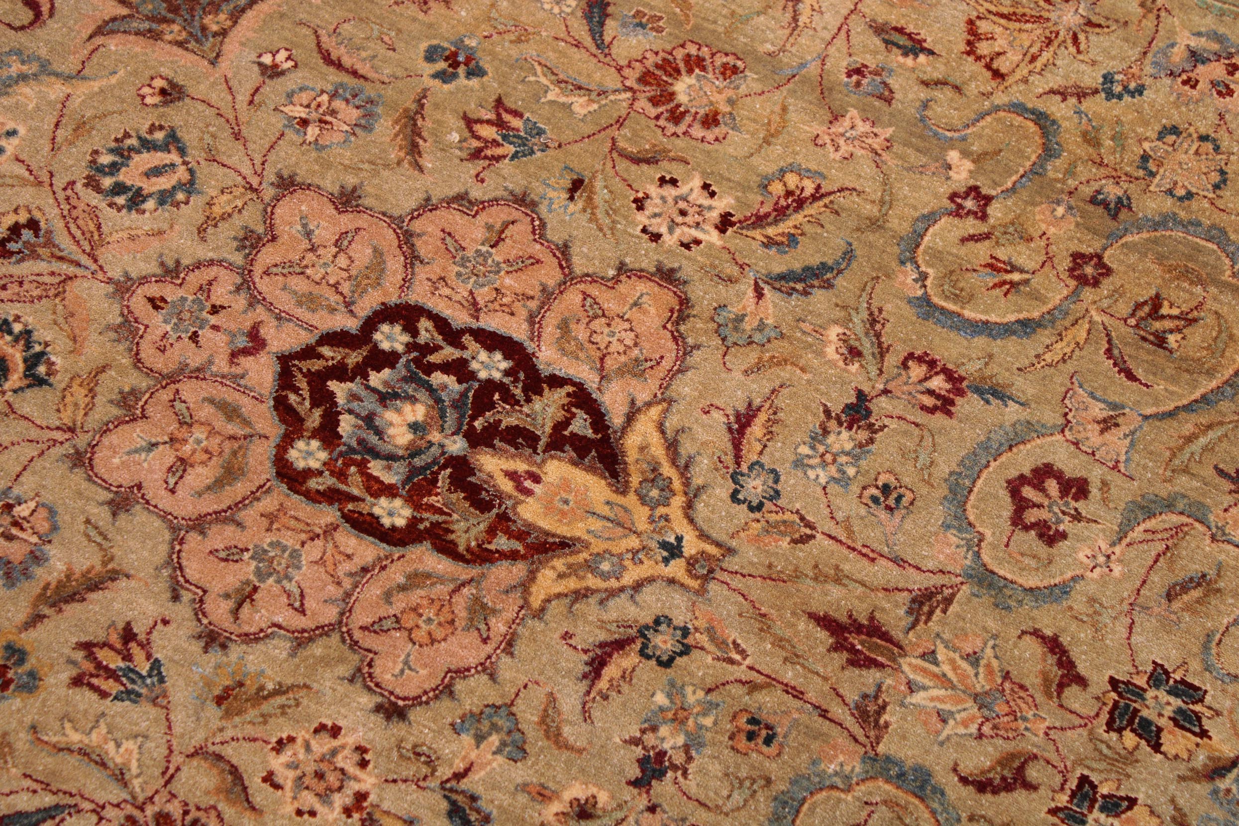 handmade Transitional Kashan Taupe Brown Hand Knotted RECTANGLE 100% WOOL area rug 9x12