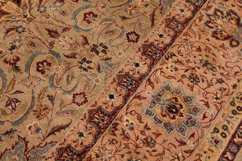 handmade Transitional Kashan Taupe Brown Hand Knotted RECTANGLE 100% WOOL area rug 9x12